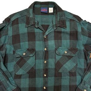Dakota Men's Heavy 100% Cotton Shirt Shacket Green Black Buffalo Plaid Size L